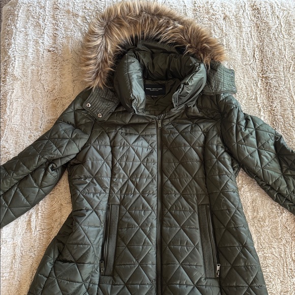 Marc New York Olive Quilted Jacket with Faux Fur Hood - Picture 1 of 2